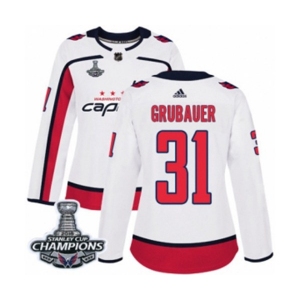 Women Adidas Washington Capitals #31 Philipp Grubauer Authentic White Away 2018 Stanley Cup Final Champions NHL Jersey