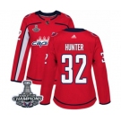 Women Adidas Washington Capitals #32 Dale Hunter Authentic Red Home 2018 Stanley Cup Final Champions NHL Jersey