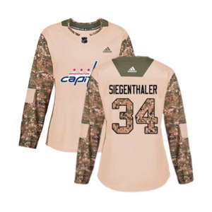 Women Adidas Washington Capitals #34 Jonas Siegenthaler Authentic Camo Veterans Day Practice NHL Jersey