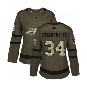 Women Adidas Washington Capitals #34 Jonas Siegenthaler Authentic Green Salute to Service NHL Jersey