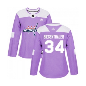 Women Adidas Washington Capitals #34 Jonas Siegenthaler Authentic Purple Fights Cancer Practice NHL Jersey