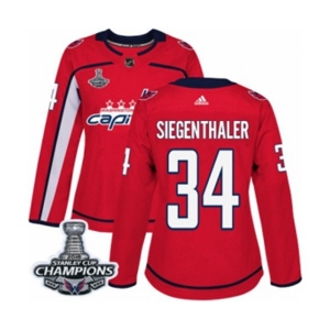 Women Adidas Washington Capitals #34 Jonas Siegenthaler Authentic Red Home 2018 Stanley Cup Final Champions NHL Jersey