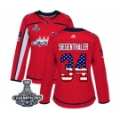 Women Adidas Washington Capitals #34 Jonas Siegenthaler Authentic Red USA Flag Fashion 2018 Stanley Cup Final Champions NHL Jersey