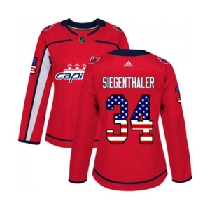 Women Adidas Washington Capitals #34 Jonas Siegenthaler Authentic Red USA Flag Fashion NHL Jersey