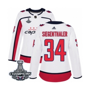 Women Adidas Washington Capitals #34 Jonas Siegenthaler Authentic White Away 2018 Stanley Cup Final Champions NHL Jersey