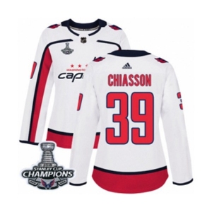 Women Adidas Washington Capitals #39 Alex Chiasson Authentic White Away 2018 Stanley Cup Final Champions NHL Jersey