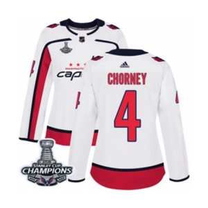 Women Adidas Washington Capitals #4 Taylor Chorney Authentic White Away 2018 Stanley Cup Final Champions NHL Jersey