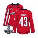 Women Adidas Washington Capitals #43 Tom Wilson Authentic Red Home 2018 Stanley Cup Final Champions NHL Jersey