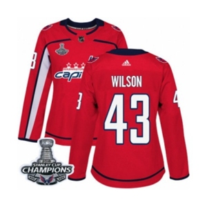 Women Adidas Washington Capitals #43 Tom Wilson Authentic Red Home 2018 Stanley Cup Final Champions NHL Jersey