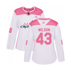 Women Adidas Washington Capitals #43 Tom Wilson Authentic White Pink Fashion NHL Jersey