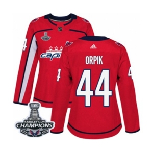 Women Adidas Washington Capitals #44 Brooks Orpik Authentic Red Home 2018 Stanley Cup Final Champions NHL Jersey