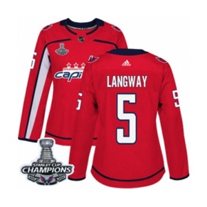 Women Adidas Washington Capitals #5 Rod Langway Authentic Red Home 2018 Stanley Cup Final Champions NHL Jersey
