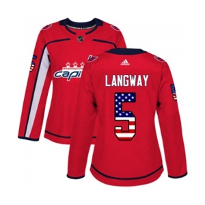 Women Adidas Washington Capitals #5 Rod Langway Authentic Red USA Flag Fashion NHL Jersey