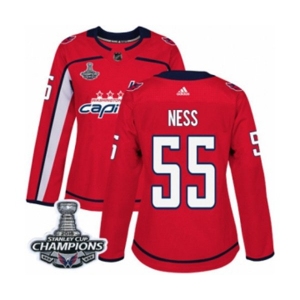 Women Adidas Washington Capitals #55 Aaron Ness Authentic Red Home 2018 Stanley Cup Final Champions NHL Jersey