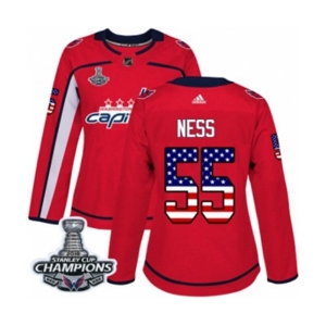 Women Adidas Washington Capitals #55 Aaron Ness Authentic Red USA Flag Fashion 2018 Stanley Cup Final Champions NHL Jersey