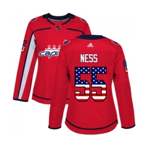 Women Adidas Washington Capitals #55 Aaron Ness Authentic Red USA Flag Fashion NHL Jersey