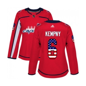 Women Adidas Washington Capitals #6 Michal Kempny Authentic Red USA Flag Fashion NHL Jersey