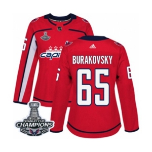 Women Adidas Washington Capitals #65 Andre Burakovsky Authentic Red Home 2018 Stanley Cup Final Champions NHL Jersey