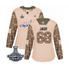 Women Adidas Washington Capitals #68 Jaromir Jagr Authentic Camo Veterans Day Practice 2018 Stanley Cup Final Champions NHL Jersey