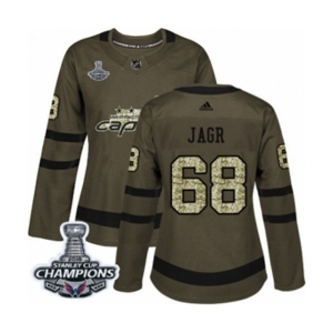 Women Adidas Washington Capitals #68 Jaromir Jagr Authentic Green Salute to Service 2018 Stanley Cup Final Champions NHL Jersey