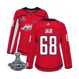 Women Adidas Washington Capitals #68 Jaromir Jagr Authentic Red Home 2018 Stanley Cup Final Champions NHL Jersey
