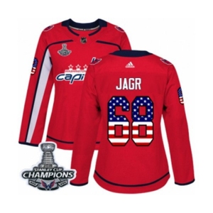 Women Adidas Washington Capitals #68 Jaromir Jagr Authentic Red USA Flag Fashion 2018 Stanley Cup Final Champions NHL Jersey