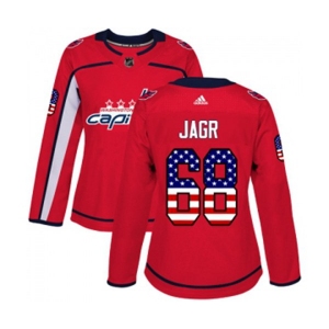 Women Adidas Washington Capitals #68 Jaromir Jagr Authentic Red USA Flag Fashion NHL Jersey