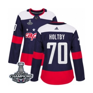 Women Adidas Washington Capitals #70 Braden Holtby Authentic Navy Blue 2018 Stadium Series 2018 Stanley Cup Final Champions NHL Jersey