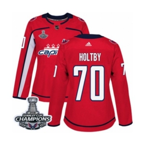 Women Adidas Washington Capitals #70 Braden Holtby Authentic Red Home 2018 Stanley Cup Final Champions NHL Jersey