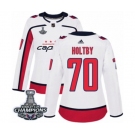Women Adidas Washington Capitals #70 Braden Holtby Authentic White Away 2018 Stanley Cup Final Champions NHL Jersey
