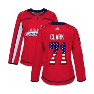 Women Adidas Washington Capitals #71 Kody Clark Authentic Red USA Flag Fashion NHL Jersey
