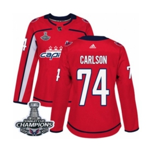 Women Adidas Washington Capitals #74 John Carlson Authentic Red Home 2018 Stanley Cup Final Champions NHL Jersey
