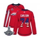 Women Adidas Washington Capitals #74 John Carlson Authentic Red USA Flag Fashion 2018 Stanley Cup Final Champions NHL Jersey