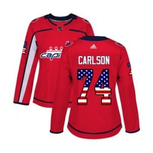 Women Adidas Washington Capitals #74 John Carlson Authentic Red USA Flag Fashion NHL Jersey