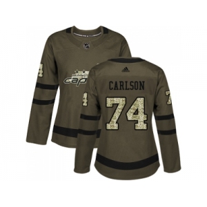 Women Adidas Washington Capitals #74 John Carlson Green Salute to Service Stitched NHL Jersey