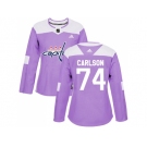 Women Adidas Washington Capitals #74 John Carlson Purple Authentic Fights Cancer Stitched NHL Jersey