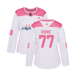 Women Adidas Washington Capitals #77 T.J. Oshie Authentic White Pink Fashion NHL Jersey