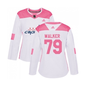 Women Adidas Washington Capitals #79 Nathan Walker Authentic White Pink Fashion NHL Jersey