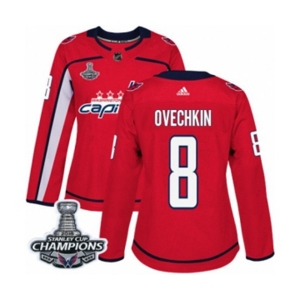 Women Adidas Washington Capitals #8 Alex Ovechkin Authentic Red Home 2018 Stanley Cup Final Champions NHL Jersey