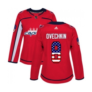 Women Adidas Washington Capitals #8 Alex Ovechkin Authentic Red USA Flag Fashion NHL Jersey