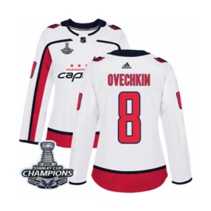 Women Adidas Washington Capitals #8 Alex Ovechkin Authentic White Away 2018 Stanley Cup Final Champions NHL Jersey