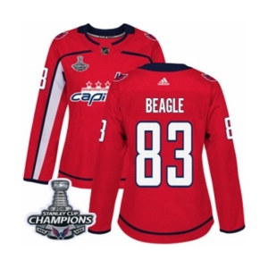 Women Adidas Washington Capitals #83 Jay Beagle Authentic Red Home 2018 Stanley Cup Final Champions NHL Jersey