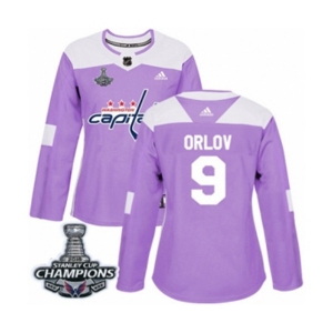 Women Adidas Washington Capitals #9 Dmitry Orlov Authentic Purple Fights Cancer Practice 2018 Stanley Cup Final Champions NHL Jersey