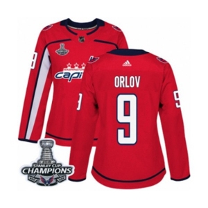 Women Adidas Washington Capitals #9 Dmitry Orlov Authentic Red Home 2018 Stanley Cup Final Champions NHL Jersey