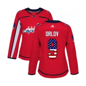Women Adidas Washington Capitals #9 Dmitry Orlov Authentic Red USA Flag Fashion NHL Jersey