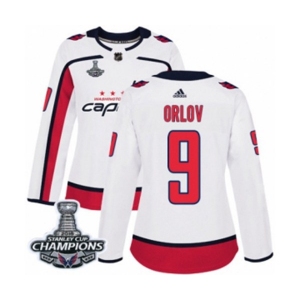 Women Adidas Washington Capitals #9 Dmitry Orlov Authentic White Away 2018 Stanley Cup Final Champions NHL Jersey