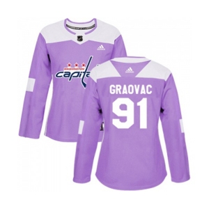 Women Adidas Washington Capitals #91 Tyler Graovac Authentic Purple Fights Cancer Practice NHL Jersey