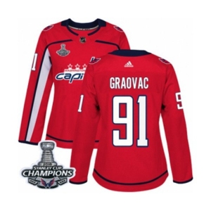 Women Adidas Washington Capitals #91 Tyler Graovac Authentic Red Home 2018 Stanley Cup Final Champions NHL Jersey