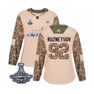 Women Adidas Washington Capitals #92 Evgeny Kuznetsov Authentic Camo Veterans Day Practice 2018 Stanley Cup Final Champions NHL Jersey
