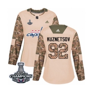 Women Adidas Washington Capitals #92 Evgeny Kuznetsov Authentic Camo Veterans Day Practice 2018 Stanley Cup Final Champions NHL Jersey